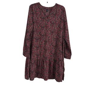 Shein Women Floral V-Neck Long-Sleeve Tiered Dress Size L